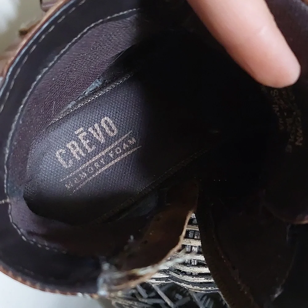 Crevo Men's Brown Leather Lace-Up Side-Zip Boots